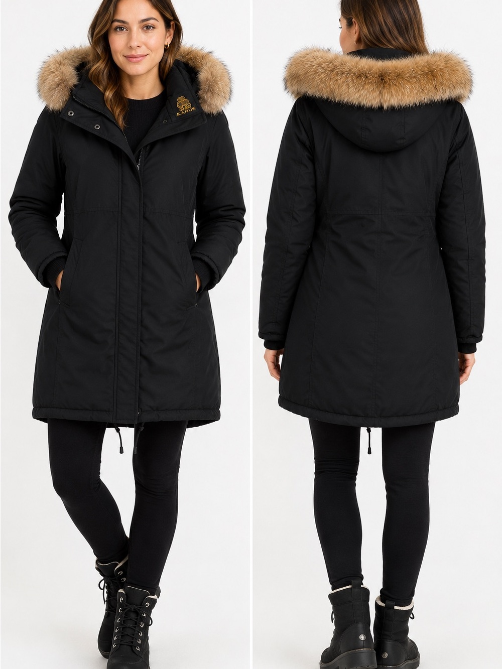 Kanuk Black Winter Down Parka Coat Fur Hood Women’s Large Made in Canada